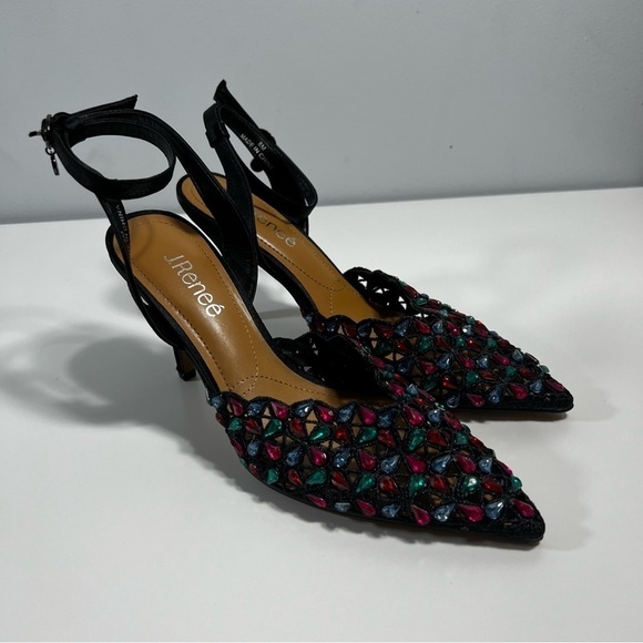 J. Renee Kamilo Black Satin Rhinestone Pumps Pointy Toe Memory Foam Insole 8M - Picture 4 of 13